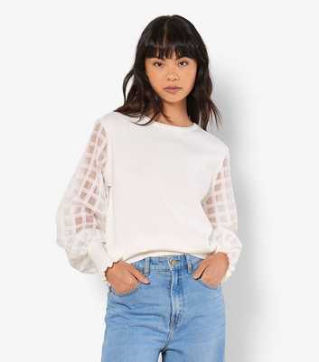 Apricot White Checked Organza Sleeve Jumper