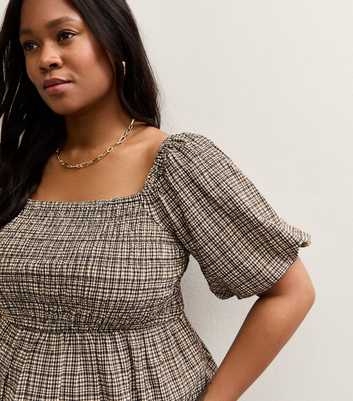 Curves Black Check Print Shirred Milkmaid Top