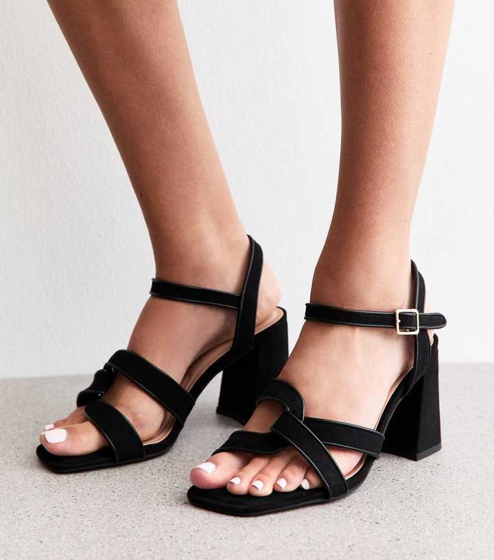 Wide Fit Black Twist Strap Block Heel Sandals