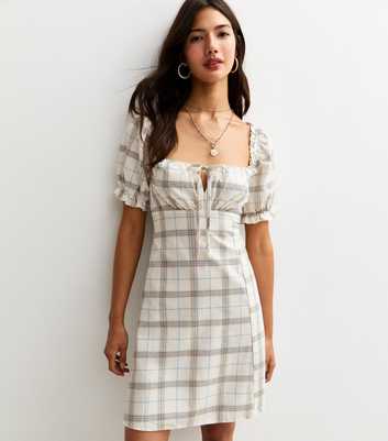 Cream Checked Milkmaid Mini Dress