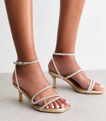Wide Fit Gold Diamanté Embellished Strappy Sandals