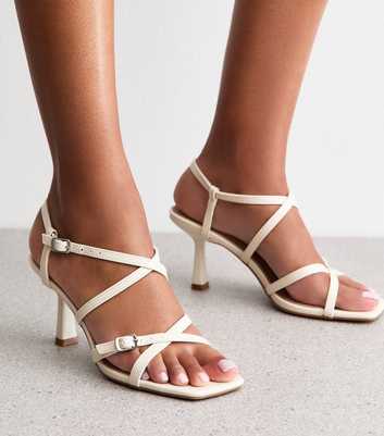 Off White Faux Leather Stiletto Heel Sandals