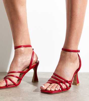 Red Knot Strappy Faux Leather Stiletto Heel Sandals