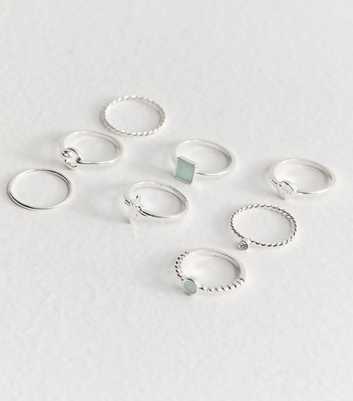 Silver Tone Pack of 8 Faux Stone Thin Rings