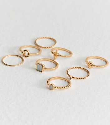Gold Tone Pack of 8 Faux Stone Thin Rings