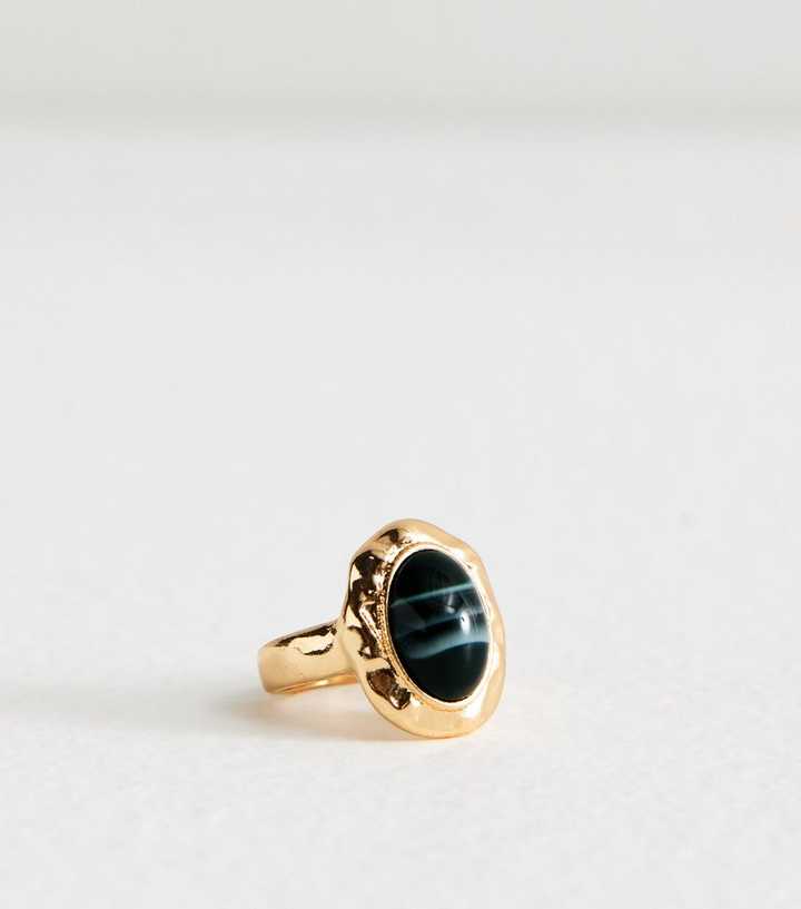 Gold Tone Textured Stone Embellished Ring 