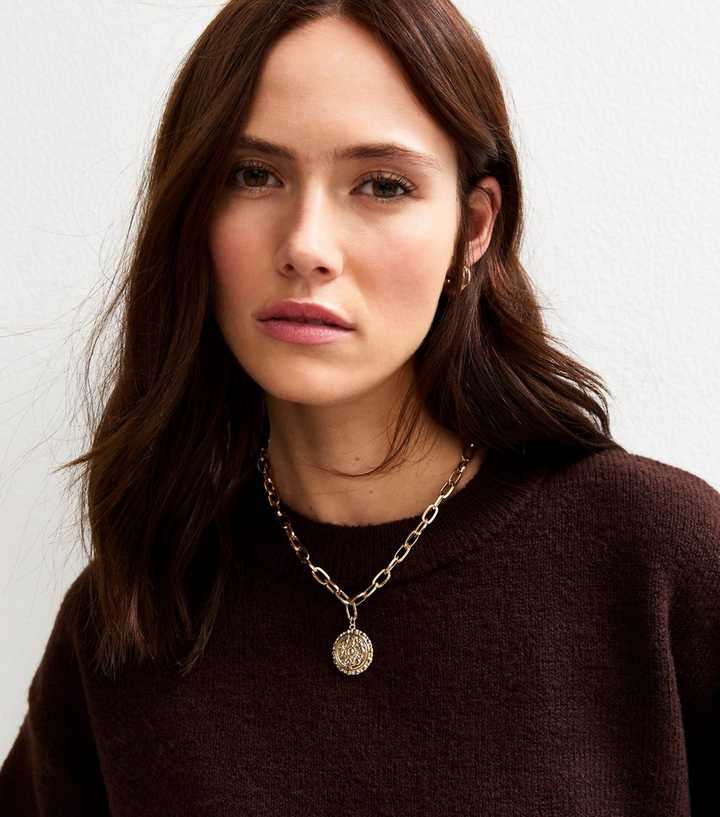 Gold Tone Coin Chain Link Necklace