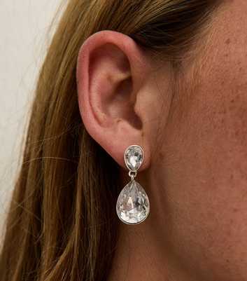 Silver Tone Teardrop Gem Stone Earrings