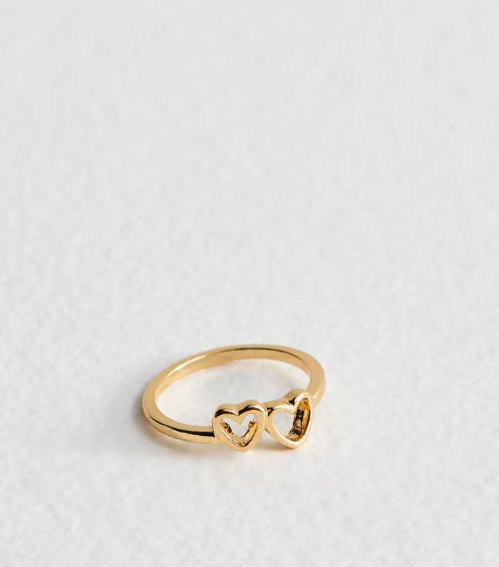 Gold Tone Cut Out Heart Charm Ring
