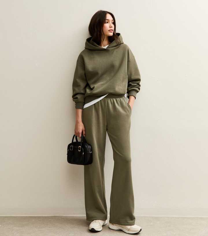 Khaki Elasticated Waist Wide Leg Joggers