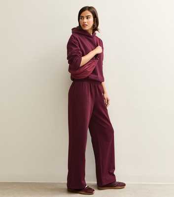 Dark Burgundy Elasticated Waist Wide Leg Joggers