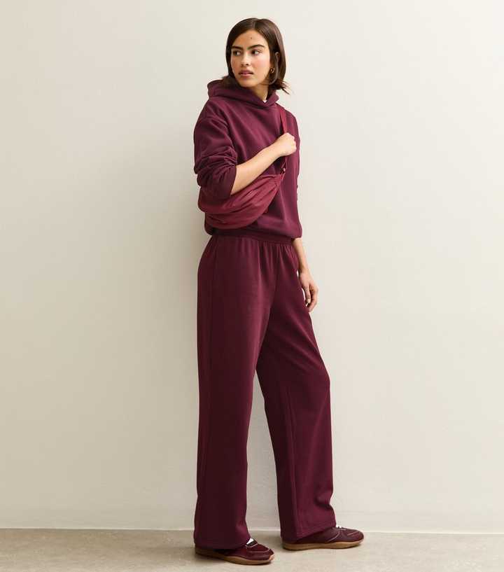 Dark Burgundy Elasticated Waist Wide Leg Joggers