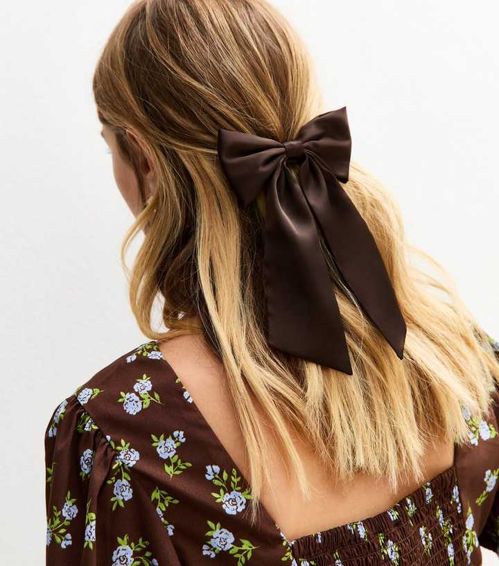 Brown Satin Bow Hair Slide