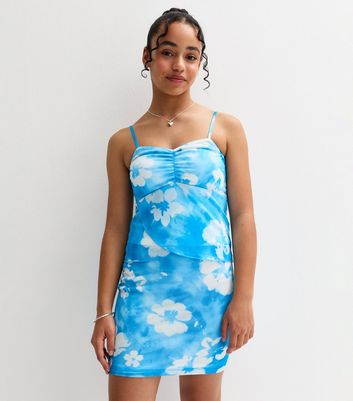 公式【1JINN STUDIO】 Floral Print Mesh Skirt Girls Blue Floral Print Mesh Skirt | New Look