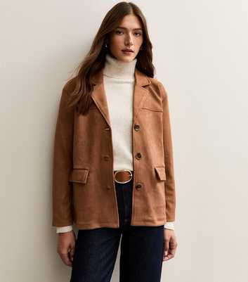 Tan Faux Suede Button Up Jacket