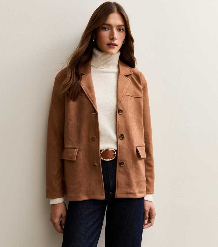 Tan Faux Suede Button Up Jacket