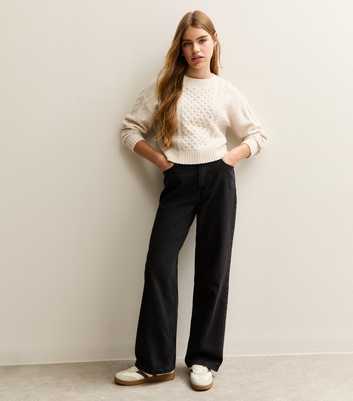 Girls Black Denim Wide Leg Jeans