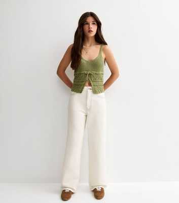 Girls White Denim Wide Leg Jeans