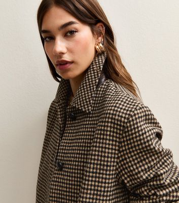 Longline Coat New Look Green Check Coat Brown Checked Belted