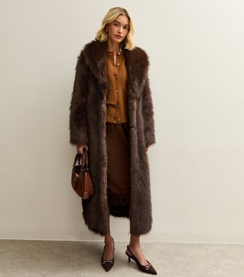 Dark Brown Faux Fur Longline Coat
