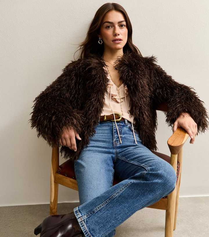 Petite Dark Brown Faux Fur Coat