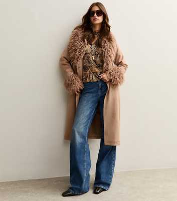 Mink Faux Fur Trimmed Faux Suede Coat