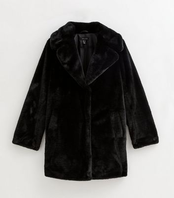 Black Faux Fur Midi Coat New Look