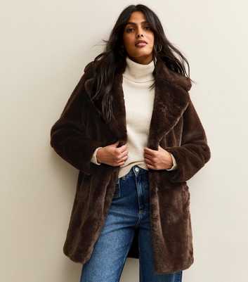 Brown Faux Fur Midi Coat