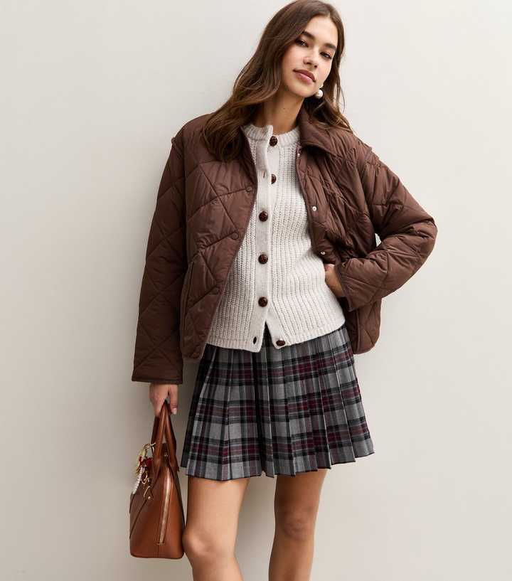Dark Brown Corduroy Collar Quilted Jacket