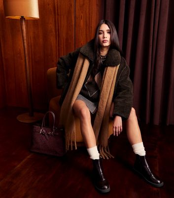 Dark Brown Faux Fur Borg Bonded Jacket