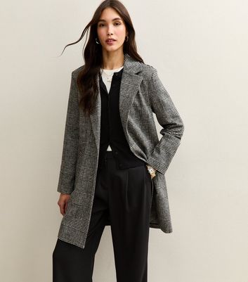 Black Check Collared Coat New Look