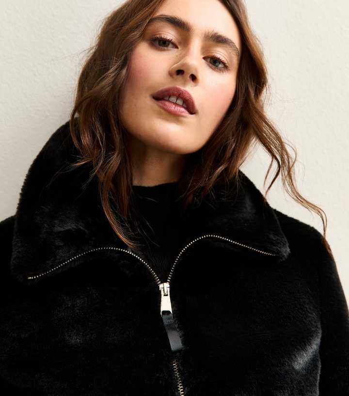 Black Faux Fur Bomber Jacket