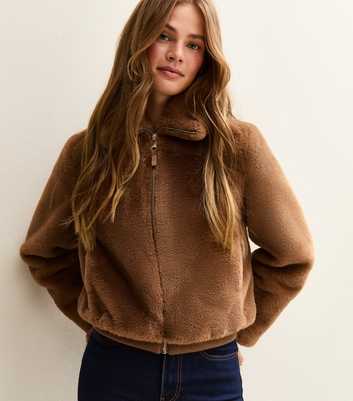 Tan Faux Fur Bomber Jacket