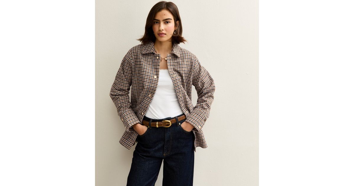Brown Checked Shacket New Look