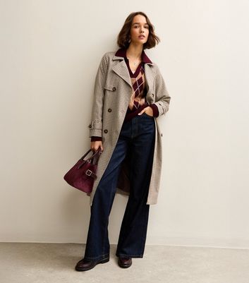 Brown Check Pattern Trench Coat New Look
