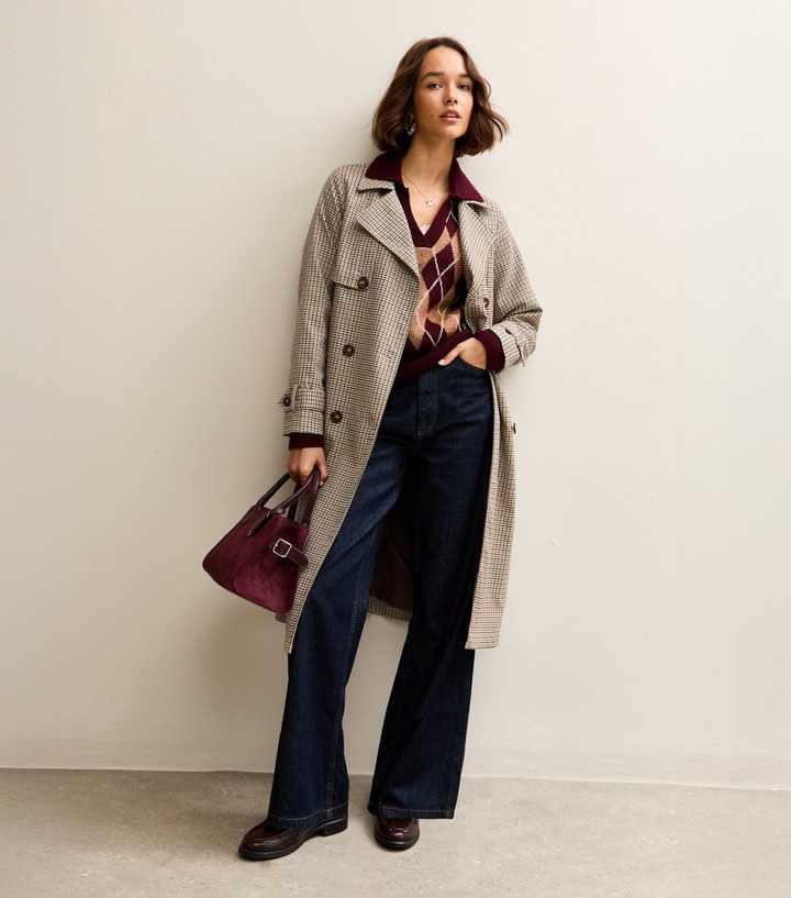Brown Check Pattern Trench Coat