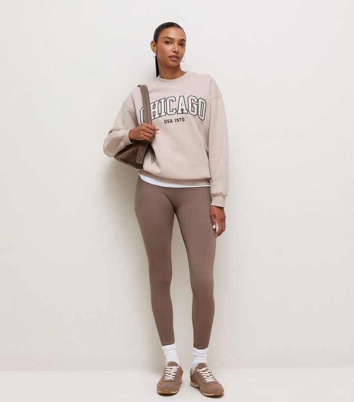 Brown Seamless Ribbed Jersey Leggings