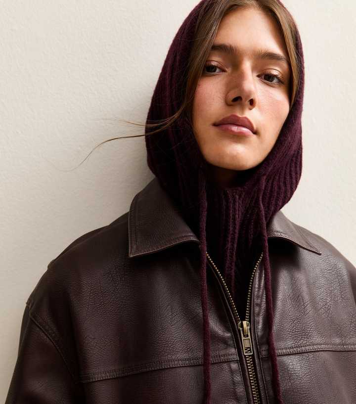 Dark Burgundy Ribbed Knit Balaclava