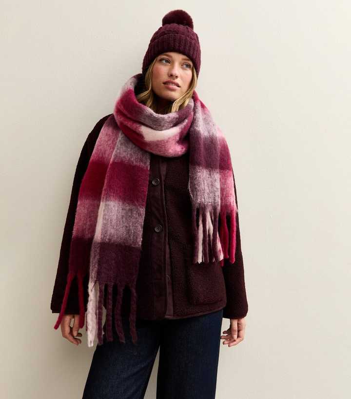 Burgundy Checked Heavyweight Scarf