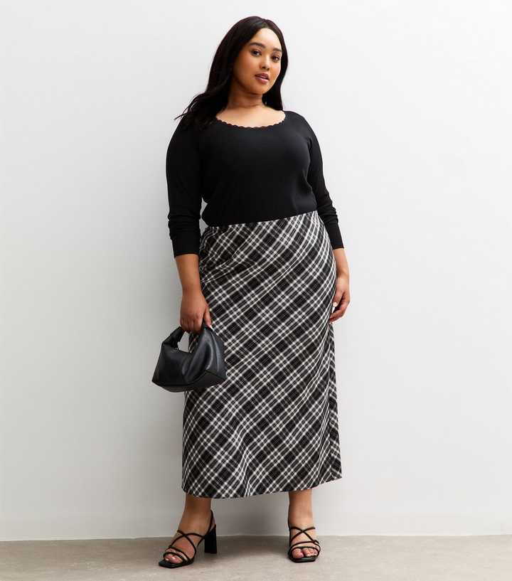 Curves Black Checked Midi Skirt New Look