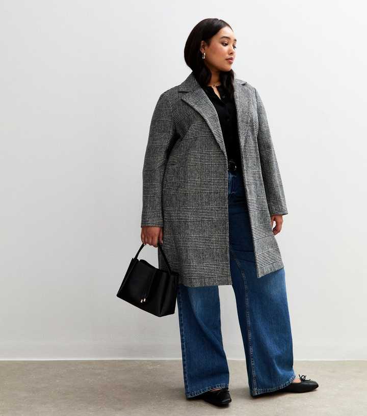 Curves Black Check Pattern Unlined Tailored Jacket