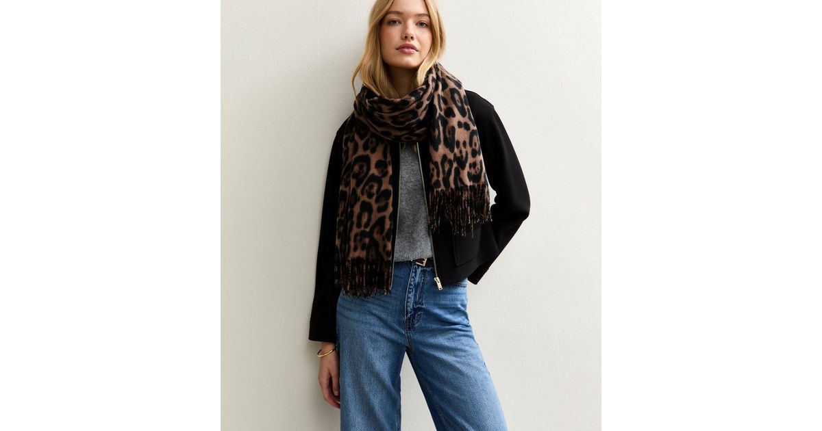 Brown Leopard Print Knitted Scarf | New Look