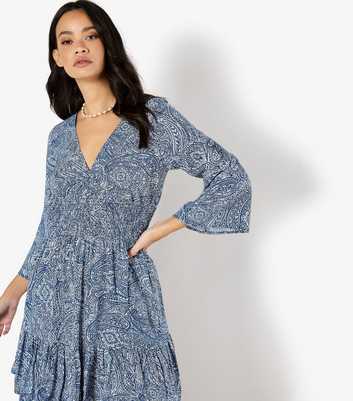 Apricot Blue Paisley Print Mini Dress