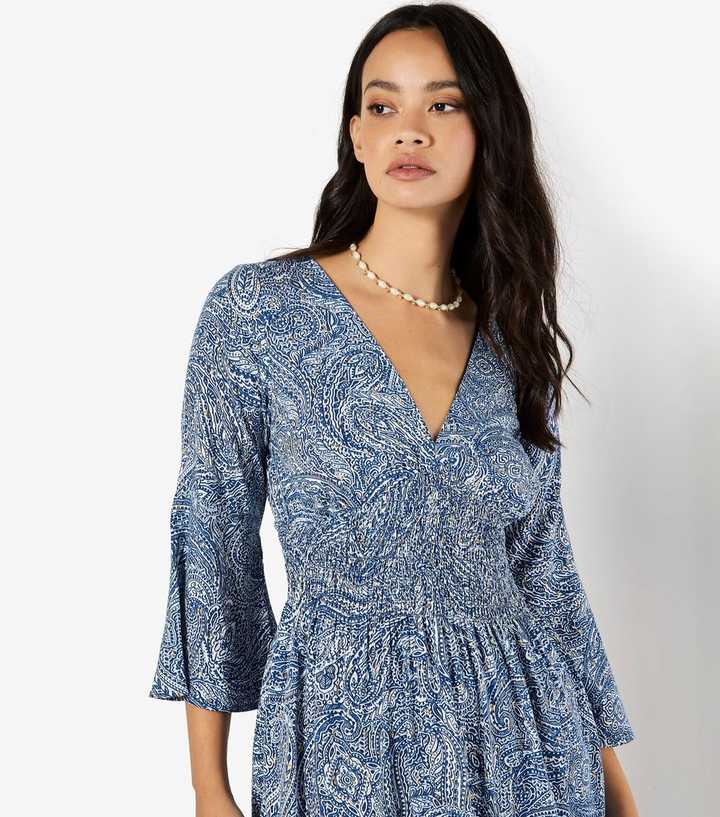 Apricot Blue Paisley Print Mini Dress