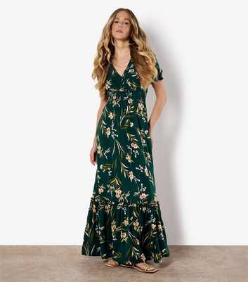 Apricot Green Floral Print Maxi Smock Dress