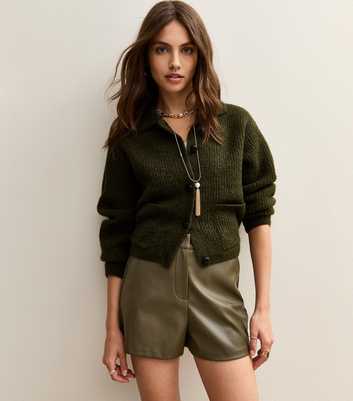 Khaki Faux Leather Shorts