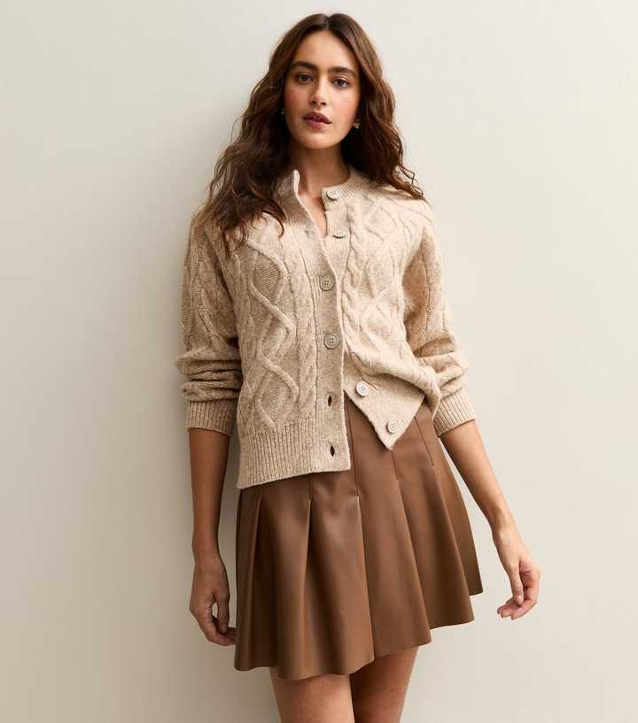 Tan Faux Leather Pleated Mini Skirt