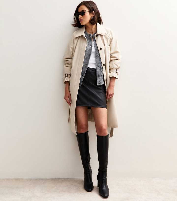 Black Faux Leather A-Line Mini Skirt