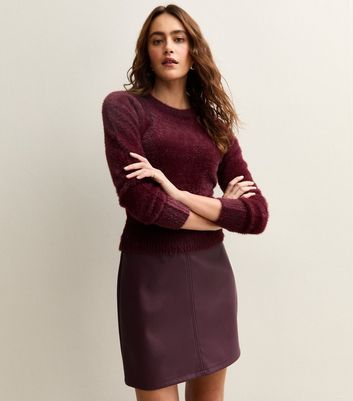 Burgundy Faux Leather A-Line Mini Skirt