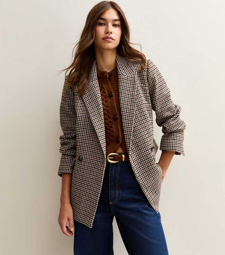 Brown Brushed Texture Checked Blazer